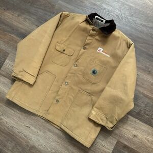 Berne Blanket Lined Chore Barn Utility Coat Brown Canvas Sz XL Corduroy Distress